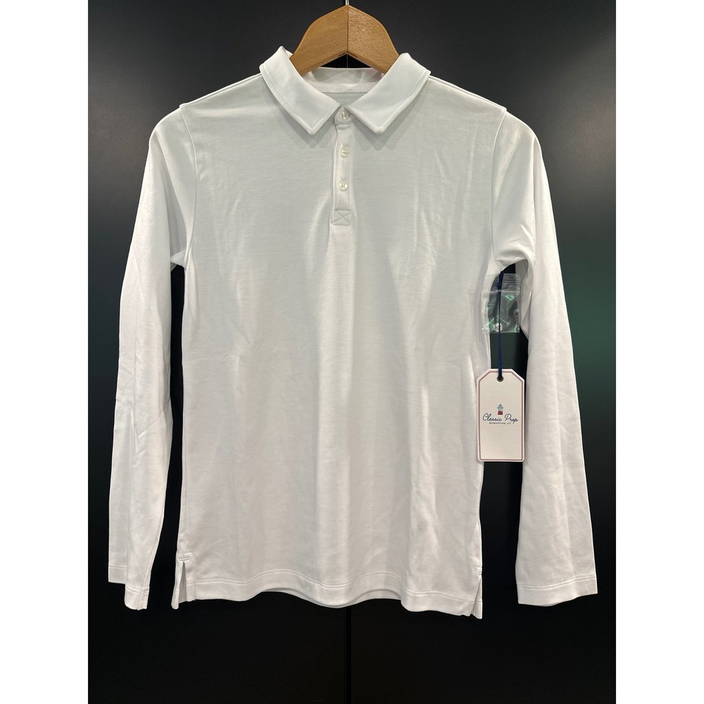 Classic Prep LS Hayden Polo Solid Bright White Pima Cotton Long Sleeve Shirt 12